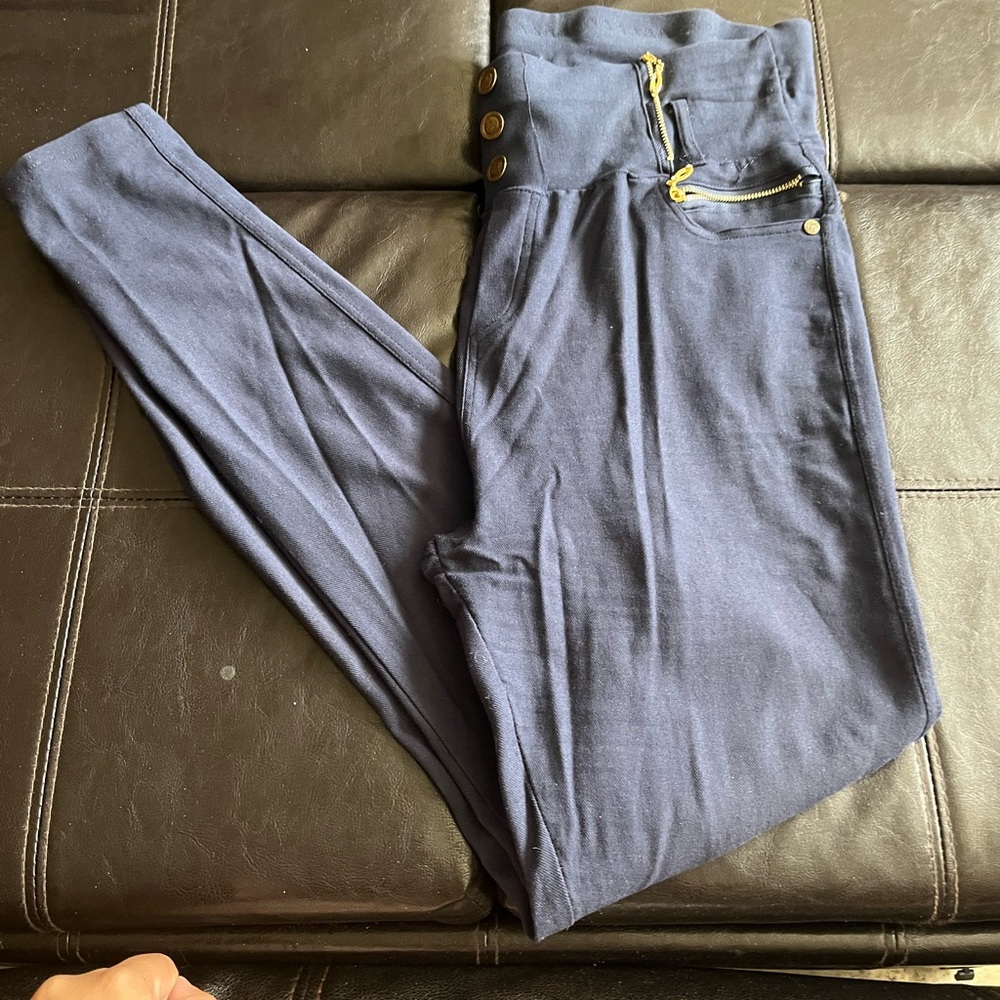 Blue and Gold Form-Fitting Leggings